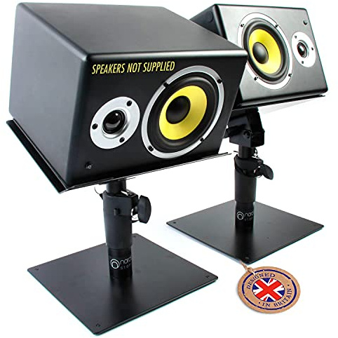 Pair of Desktop Speaker Stands for Studio Monitors - Tilt & Height Adjustable Bookshelf & Cinema Surround Sound Speakers by Nordell