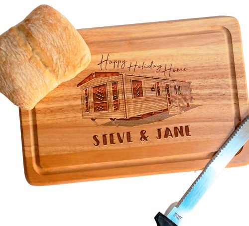 Personalised Names Caravan Happy Holiday Home Rectangle Chopping Board Gift