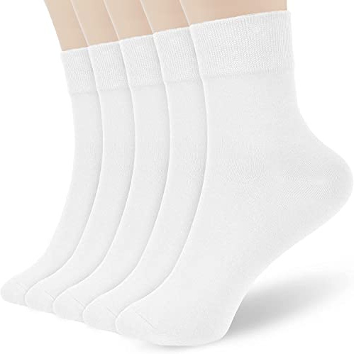 FGZ Women Thin Cotton Socks, Soft Cotton Bootie Socks Women Above Ankle Crew Socks 5 Pairs 5-9,White