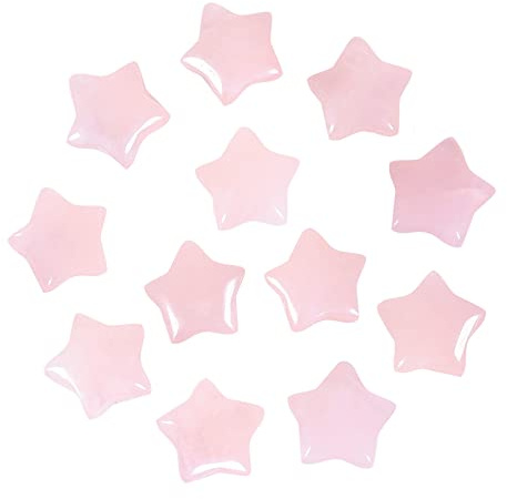 Nupuyai 12 STK. Stern Edelstein Handschmeichler Kristall Glückssterne Deko | 1,5 cm Rosenquarz Stern Deko, Handschmeichler Glücksbringer, Sternsteine für DIY-Schmuck, Deko Steine für Vase Zuhause