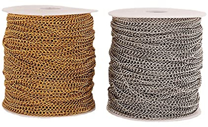 Catene a maglie intrecciate, in acciaio inossidabile 304, saldate da 50 m, 3,5 x 2,5 x 0,5 mm, placcate dorate e argentate con bobina per la creazione di gioielli