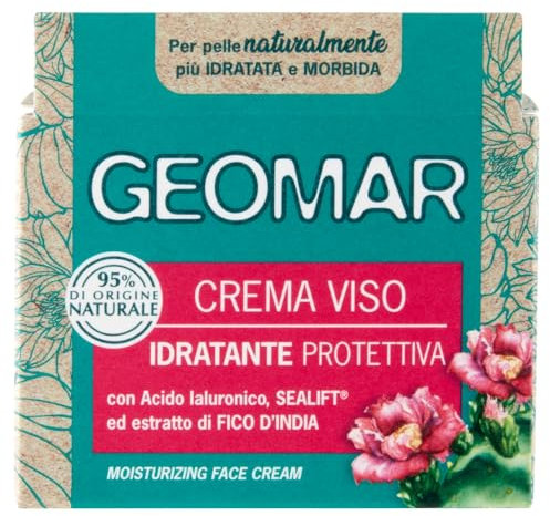 GEOMAR | Crema Viso Idratante Protettiva, con Acido Ialuronico di Origine Vegetale, Gel d’Aloe Bio, Bisabololo ed Ingredienti Marini e Terrestri, 95% di Origine Naturale, Made in Italy, 1 x 50 ml