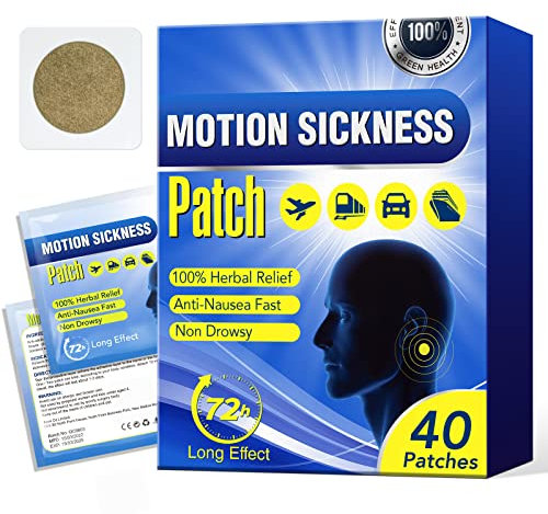 Sea Sickness Patches 40PCS Motion Sickness Patches Relieves Nausea, Dizziness & Vomiting from Motion Sickness for Car and Boat Rides Cruise and Airplane Trips (40PCS)