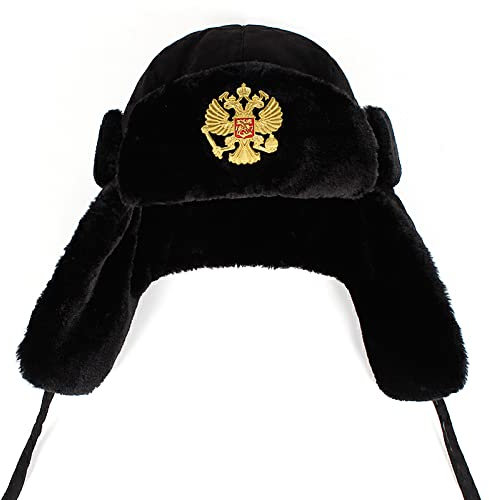 Ciamlir Russische Mütze Herren Russisches Emblem Lei Feng Wintermütze Flieger Outdoor Ohrenklappen Bombermütze Russische Hüte,Schwarz,Einheitsgröße