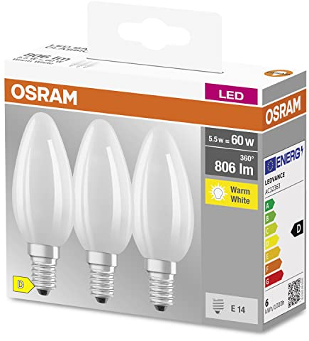 Osram Star Filament-Lampe für E14-Sockel, mattes Glas,Warmweiß (2700K), 806 Lumen, Ersatz für herkömmliche 60W-Leuchtmittel, nicht dimmbar, 3-er Pack