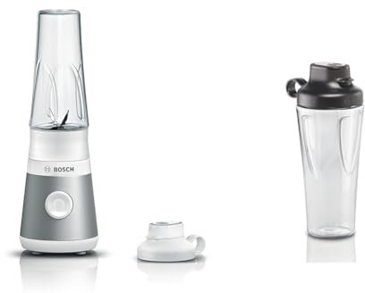 Bosch Standmixer VitaPower Serie 2 MMB2111T, Mini Highspeed Mixer, bis zu 40.000 rpm, 450 W, silber & Bosch ToGo Flasche MMZBT01B, Smoothie ToGo Flasche 0,6 L, bruchsicher, robust