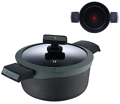 MasterPRO Gastro Reeco | Cacerola de 20 cm y 10 cm de Altura con Tapa | Indicador de temperatura | Aluminio Fundido Reciclado | Revestimiento Antiadherente | Asas Soft Touch | Todo Tipo de Cocinas
