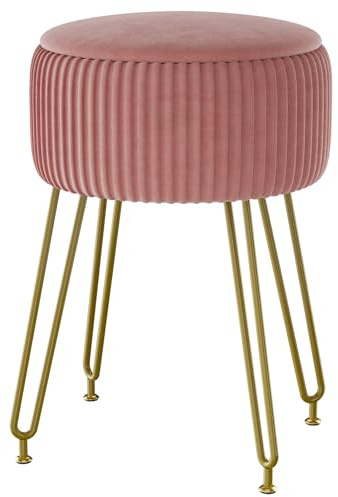 IBUYKE Sammet Förvaring Fotstöd Ottoman Pall, Smink Vanity Pall Soffbord med Guldstålben Avtagbart Omslag, Soffbord Toppöverdrag, Rosa
