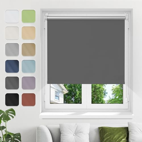 Verdunklungsrollo ohne Bohren Klemmfix, Dunkelgrau B80xH120cm Thermo Rollos für Fenster ohne Bohren Rollos Für Innen Verdunkelung& Sonnenschutz Seitenzugrollo Klemmrollos für Fenster | Verdunklungsrollo Fensterrollo Thermorollo Rollo Seitenzugrollo Klemmrollos für Fenster
