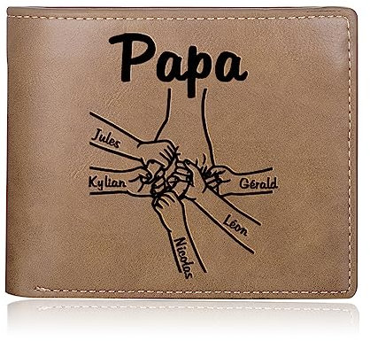 kaululu Geldbörse Herren Leder Portmonee Personalisiert Herren Geldbörse mit Gravur Namen Mini Portemonnaie Herren Personalisierte Geschenke Männer Vatertagsgeschenk Jahrestag Geschenk für Ihn