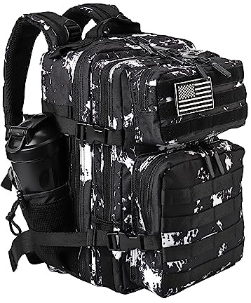 LHI Tactical Military Backpack for Men and Women 25L/35L Army Assault Pack Bag Small Rucksack with Bottle Holder Black Lightning