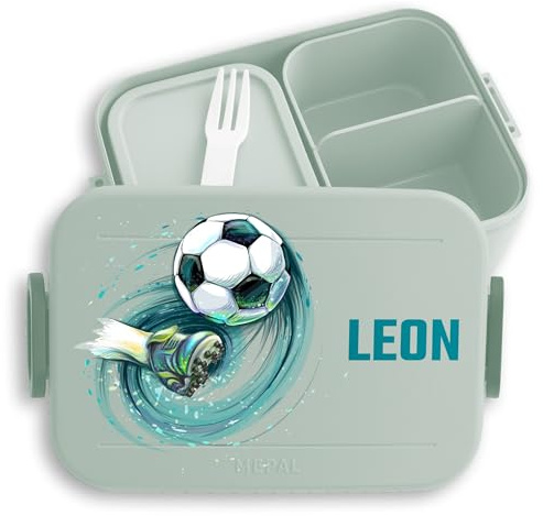 Kinder Bento Box Midi Lunchbox für Mepal Bentobox - Fußball Fußballfan Schuss Soccer mit Name - 900 ml - Sage Grün - personalisierte einschulung geschenke brotdose fussball fußballfans