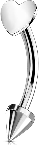 OUFER G23 Titanium Curved Barbell - Rook, Daith, Helix & Cartilage Ear Piercing - 16G, 8 mm Bar - Vertical Labret & Lower Lip Piercing - Orbital, Conch, Tragus & Eyebrow - Heart & Arrows - Women & Men