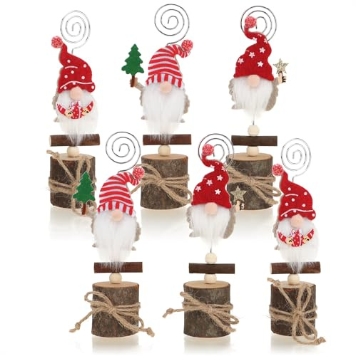 com-four® 6X Kartenhalter Wichtel, weihnachtlicher Tisch | Klammern für Menükarten - Namensschilder und Fotos - winterliche Tischdeko