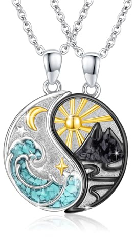 REDSUN Yin Yang - Collar de plata de ley con colgante de elefante para parejas, cadena BFF (2 unidades), 20 mm, Plata esterlina