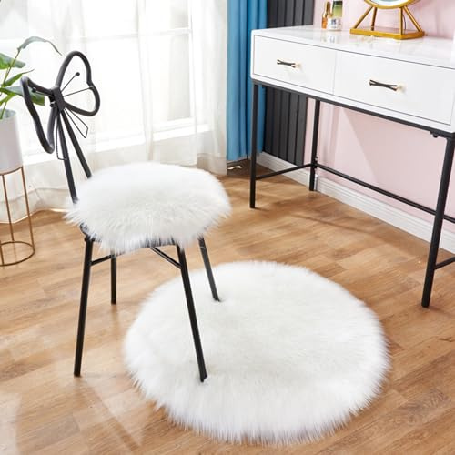 Herfair Teppich EIN Stück Teppich rund Imitat Fellteppich Kunstfell Teppich Wohnzimmer Schlafzimmer Teppiche Faux Schaffell Teppich Kunstfell Dekofell (Reines Weiß,30 cm Durchmesser)