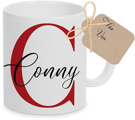 Manufaktur Liebevoll Personalisierte Keramik Kaffee Tasse mit Namen (Rot, 350 ml)