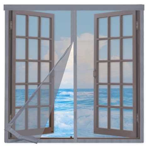 Mosquitera Ventana Magnética 65x85cm,Cortinas Mosquiteras para Ventanas Corredera con Imanes,Entre Aire Fresco,Mantiene Insectos, Moscas y Mosquitos Fuera,Gris