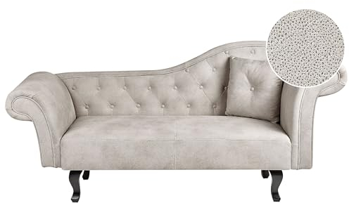 Beliani Chaiselongue Samt beige Taupe rechts gesteppt Kissen Chesterfield-Stil Lattes II