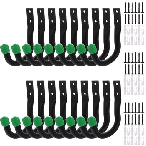 MUXHEL 18PCS Garage Hooks Heavy Duty 9x11 cm Ladder Hooks for Garage Wall Heavy Duty Hooks Shed Hooks Garage Storage Hooks Utility Hooks for Bike Chair Garden Hose Garden Tool Hooks Max Load 30KG