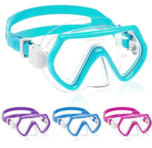JATEKA Taucherbrille Kinder,Schwimmbrille mit Nasenschutz für Jungen Mädchen,180° Schnorchelmaske mit Ohrstöpsel,Anti-Leck Tauchmaske Kinder für 4-12 Jahre - Wassergrün