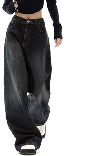 Y2k Byxor Dam Estetiska Baggy Jeans Vida Ben Vintage Denim Byxor E-Girl Estetiska Cargo Jeans Streetwear(Color:Black,Size:XS)