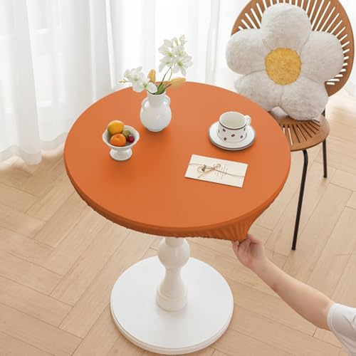 Highdi Elastische Tischdecke Rund Abwaschbar, Spanntischdecke Rund Gartentischdecke Outdoor Round Tischdecke mit Gummizug für Esszimmer, Küche und Picknick (ф60cm,Orange)