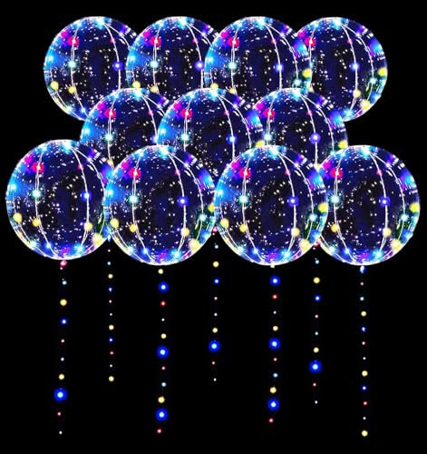 10Pcs Globos Luminosos LED, Vistoso Bobo Globos de Helio con Luz LED, 20 Pulgadas Globos Transparentes con Luz, Globos Luminosos para Fiestas, Día de San Valentín, Bodas, Cumpleaños