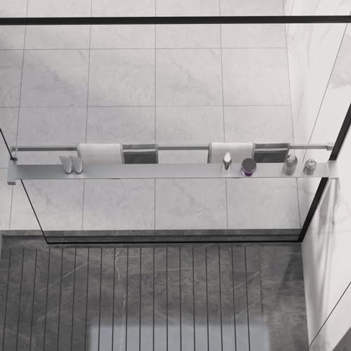 Homgoday Étagère de douche pour mur de douche à l'italienne en aluminium chromé de 115 cm, paroi de douche à l'italienne, porte en verre pour salle de bain, cabine de douche