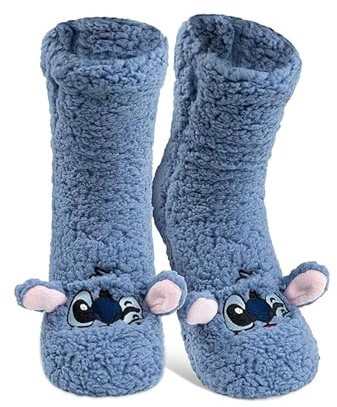 United Labels Disney Lilo & Stitch Chaussettes douillettes pour femme, bleues, taille unique 38-43, chaussettes stoppeurs moelleuses avec doublure sherpa, chaussettes chaudes, chaussettes de refuge