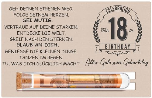Otuuz 18. Geburtstag Geschenkset mit Reagenzglas und Holzkarte mit Gravur | Geburtstag Geschenk für Mädchen Jungen, Geburtstag Geld Gutschein, Verpackung, Geschenkverpackung