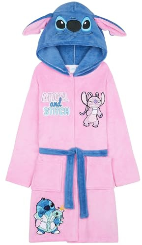 Get Trend Disney Stitch Bademantel Kinder Mädchen & Teens Angel Plüsch Morgenmantel mit Niedlichen 3D Ohren, 7-14 Jahre (9-10 Jahre, Rosa/Blau Angel & Stitch)