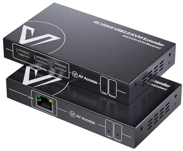 AV Access 4K HDMI KVM Extender, 120m/394ft Over Ethernet Cat5e/6, 1080P@120Hz, 3X USB 2.0 Ports, Zero-Latency, Plug and Play, KVM Webcam Extender for Gaming, Data Centers & Classrooms