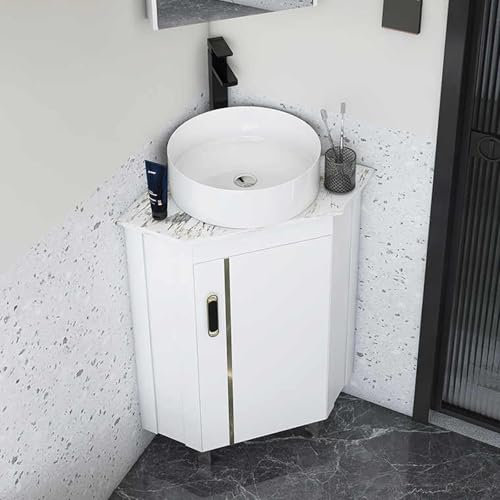 Piccolo mobile da bagno ad angolo con lavabo da pavimento lavabo da bagno lavabo in ceramica lavabo angolare con armadio combinato per piccoli spazi (48 cm/18,9 pollici), un colore 38 C