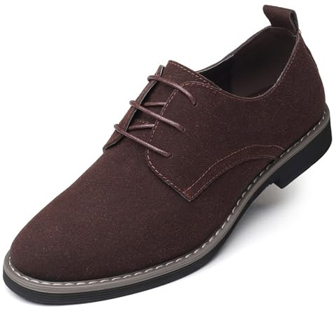 Asifn Oxford Zapatos Casuales con Cordones de Cuero de Gamuza clásico para Hombre Zapatos Bajos de Terciopelo de Negocios británicos Transpirables （Marrón,43 EU