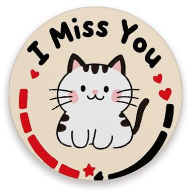 Ceramica I Miss You Carino Gatto Bianco Carino Portabicchieri Rotondo Sottobicchiere Resistente al Calore Decorativo Carino Decorazione Domestica con Retro in Sughero