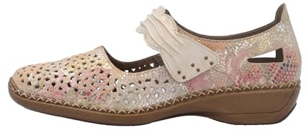 Rieker - Bailarinas Cuero Tacón cuña Medias, beige, 42 EU