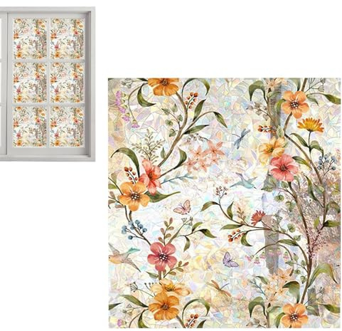 Pellicole per finestre in colorato, adesivo statico con blocco UV floreale, protezione solare per soggiorno, cucina e camera da letto, 40 x 200 cm