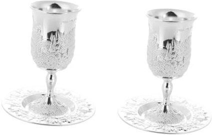 TOPPERFUN 2 Juegos Copas de Vino Judaicas de Plata para Celebraciones de Shabbos y Pascua Set de Cáliz Festivo de