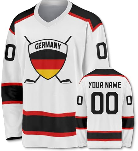 euoeio Personalisiertes Eishockey-Nationalmannschaftstrikot mit Name und Nummer sportliches Langarmshirt mit V-Ausschnitt perfekt als Fangeschenk für Männer und Frauen