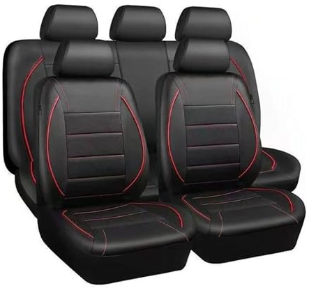 Shkalacar 9 Teilig Universal Autositzbezüge, PU Leder,Rot | Komplettset, Für alle Jahreszeiten, Mit Airbag kompatibel, Für die meisten Autos