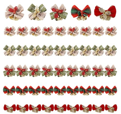 50 Stk Weihnachtsschleife mit Glöckchen Weihnachtsbögen für Baumdekoration