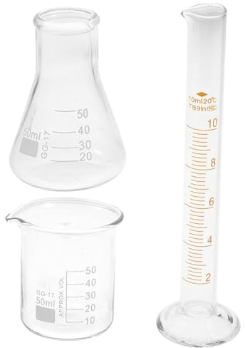 Cabilock 3pcs Laboratory Glassware Beaker Conical Flask Measuring Cylinder Heavy Duty Borosilicate Glass with Uniform Wall Thickness for Chemistry Experiments and School Science Labs