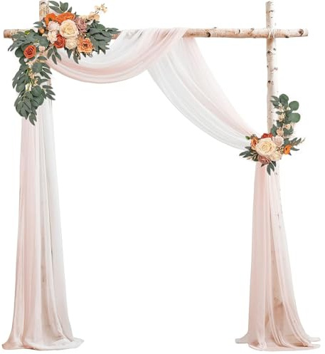 GVPOELR Hochzeit Vorhang Hochzeitsbogen, 2 Stück Querbehang, Vorhangstoff für Hochzeitsbögen, 75 x 600cm Hochzeitsbogen Gardinen, Weiß Blush Pink Vorhang Hochzeitsbogen, Hochzeitszeremonie