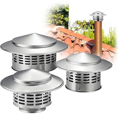 Stove Pipe Cap Chimneys Cover 75mm-300mm 304 Stainless Steel Chimney Cover，Chimney Cap Roof Vent Cap Rain Caps, for Outside Fireplace Roof(300mm)