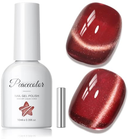 PEACECOLOR 10 ml UV-nagellack Cat Eye röd, UV-nagellack magnetisk glitter, UV/LED Soak-Off gelnagellack Cat Magnetic nagelkonstsalong DIY hemma