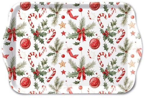 Ambiente kleines Tablett Dekotablett 13 x 21 cm Melamin Advent Weihnachten Kugeln Zweige mit Dekoration rot weiß