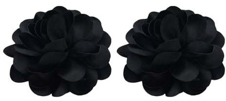 2 broches de flores de rosas negras, 10 cm, broche de rosas de satén de color liso, broche de solapa de tela, hecho a mano con camelia, accesorios de disfraz