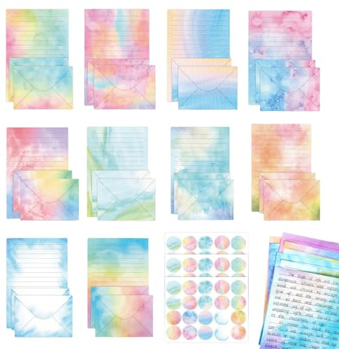 GWAEPU 160 Stück Aquarell Briefpapier mit Umschlag: Briefpapier Set mit Briefpapier Liniert Briefumschlägen A5 und 60 Stickern für Drucker und Handwriting für Büro Zuhause Frauen