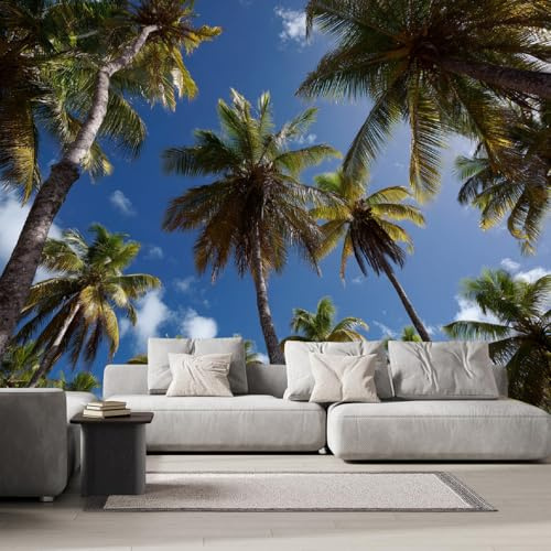Cocoteros Papel Tapiz Fotográfico 200 x 140 cm Paisaje Natural Papel Pintado Panorámico Fotomurales Pared Tejido No Tejido Murales Decorativos,Para Sala de Estar y Dormitorio